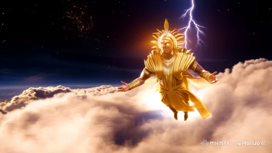 African God Commands Elements in Majestic Sky Scene – AI Generated Video | Hailuo AI
