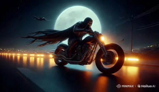 Mysterious Cloaked Rider on a Speeding Motorcycle – AI Generated Video | Hailuo AI