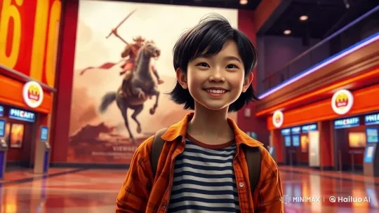 Class 6A1 Movie Introduction in Colorful Cinema Lobby – AI Generated Video | Hailuo AI