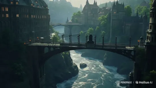 Tranquil Town by River with Historic Bridges – AI Generated Video | Hailuo AI