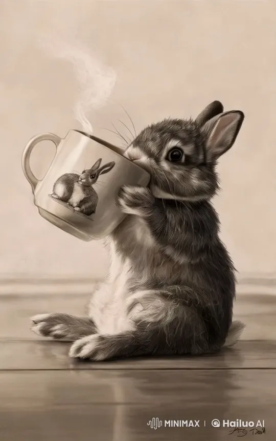 Rabbit Sips, Jumps: Capturing Serenity on Camera – AI Generated Video | Hailuo AI