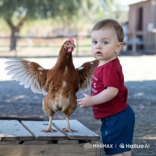 Boy and Chicken Engage in Playful Fight – AI Generated Video | Hailuo AI
