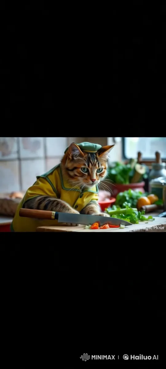Feline Chef Masterfully Prepares Tomato Dish – AI Generated Video | Hailuo AI