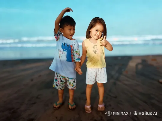 Joyful Children's Bond on Serene Beach – AI Generated Video | Hailuo AI
