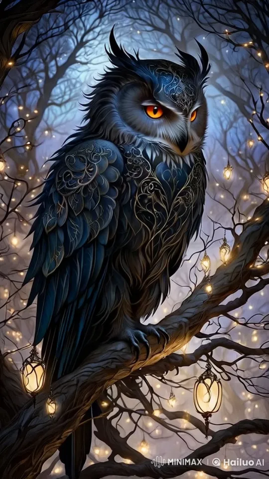 Enchanted Owl in Moonlit Forest with Flickering Lanterns – AI Generated Video | Hailuo AI