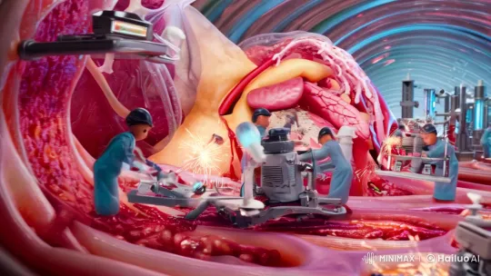Miniature Workers Repairing Heart in Futuristic Sci-Fi Microscope – AI Generated Video | Hailuo AI