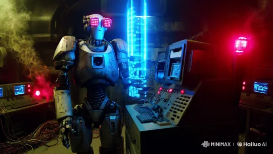 Robotic Data Transfer in a High-Tech Bunker Environment – AI Generated Video | Hailuo AI