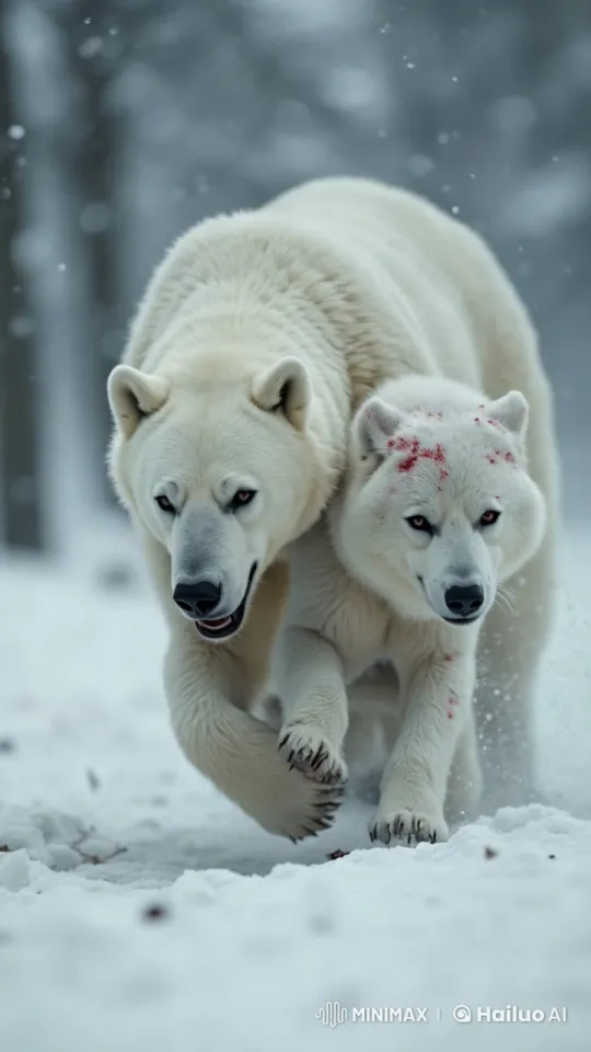 Majestic Polar Bears Stride Through Snowy Forest – AI Generated Video | Hailuo AI