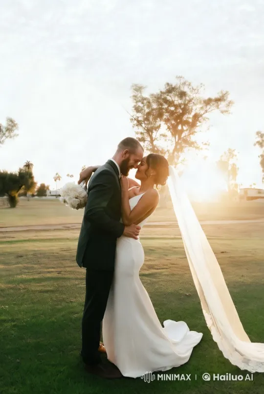 Romantic Golden Hour Wedding Embrace – AI Generated Video | Hailuo AI