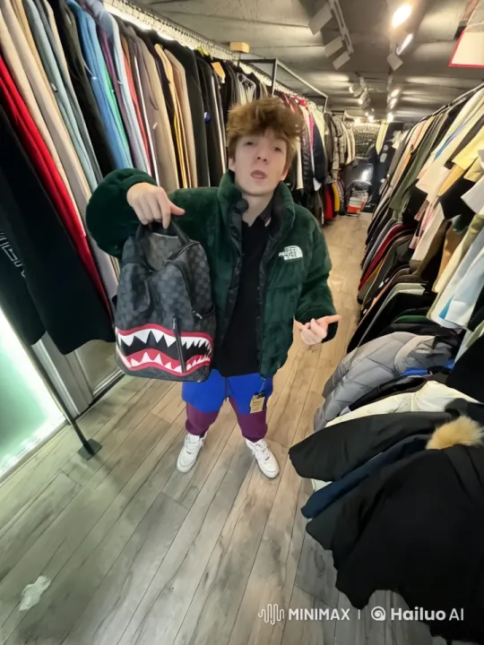 Person in Green Jacket Runs Through Clothing Store – AI Generated Video | Hailuo AI