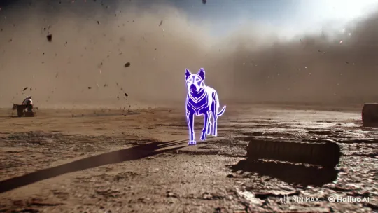 Radiant Armored Dog Marches on Warfield Amidst Drama – AI Generated Video | Hailuo AI