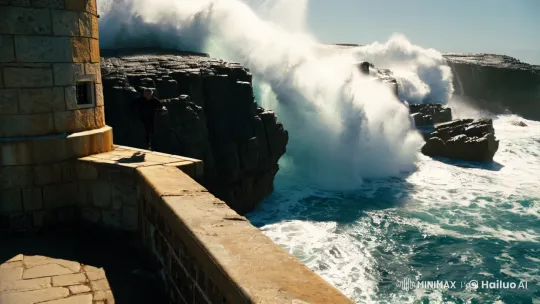 Lighthouse Cliff Diving Scene with Dramatic Camera Work – AI Generated Video | Hailuo AI