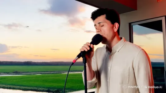Morning Serenade: Man Sings in Tranquil Spring Steppe – AI Generated Video | Hailuo AI