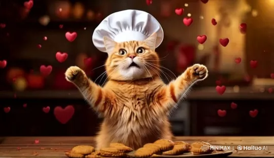 Red-Haired Cat Chef Celebrates Freshly Baked Cookies – AI Generated Video | Hailuo AI