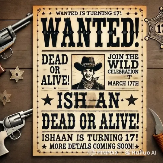 Wanted Poster: Ishaan Celebration with Dramatic Impact – AI Generated Video | Hailuo AI