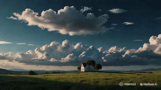 Tranquil Countryside: A Solitary House Amidst Dynamic Skies – AI Generated Video | Hailuo AI