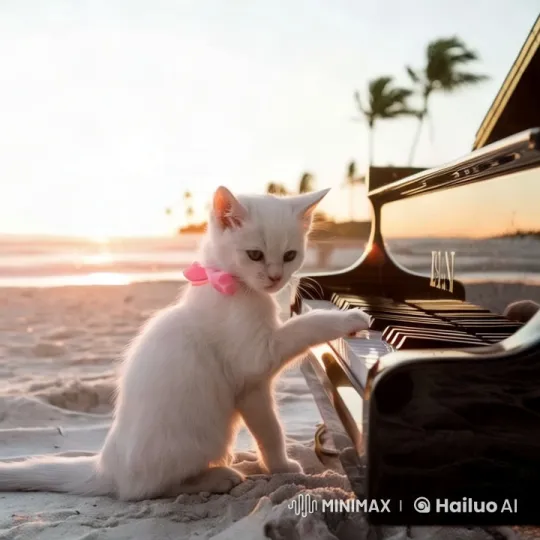 Fluffy Kitten Plays Piano at Sunset – AI Generated Video | Hailuo AI