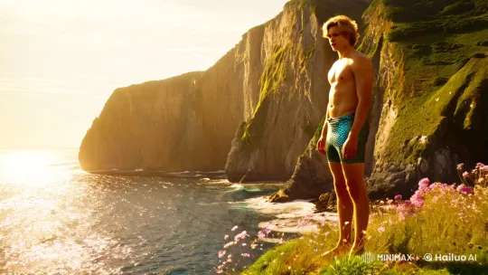Golden-haired Athlete Dives into Enchanted Ocean Transformation – AI Generated Video | Hailuo AI