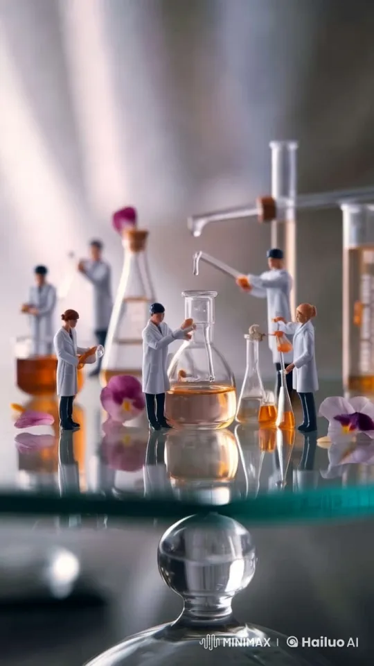 Miniature Scientists Conduct Precise Experiments in Aesthetic Lab – AI Generated Video | Hailuo AI