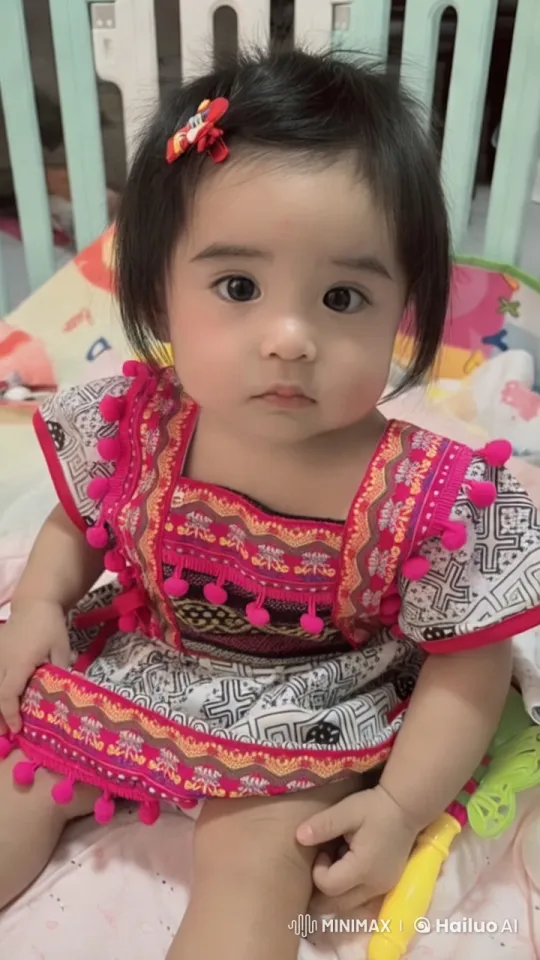 Baby Dancing in Vibrant Traditional Dress on Blanket – AI Generated Video | Hailuo AI