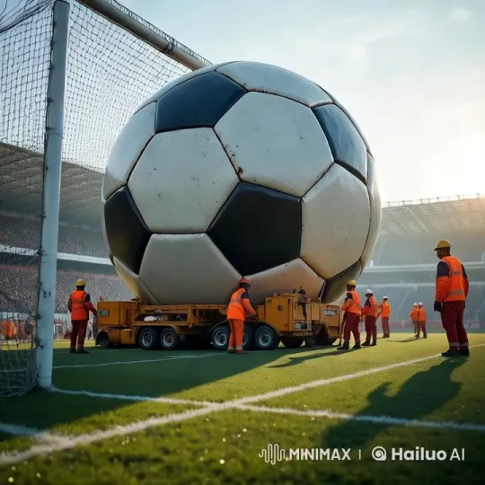 Workers and Stars Collaborate on Massive Stadium Football – AI Generated Video | Hailuo AI
