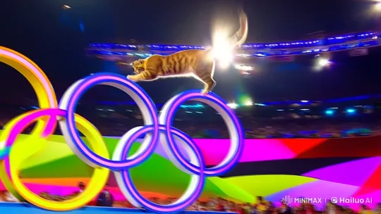 Cat Performs Gymnastics on Olympic Rings – AI Generated Video | Hailuo AI