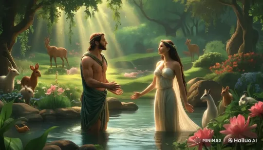 Adam and Eve's Serene Awakening in Eden's Live2D Paradise – AI Generated Video | Hailuo AI