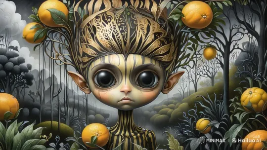 Golden-Adorned Boy in Surreal, Moving Landscape – AI Generated Video | Hailuo AI