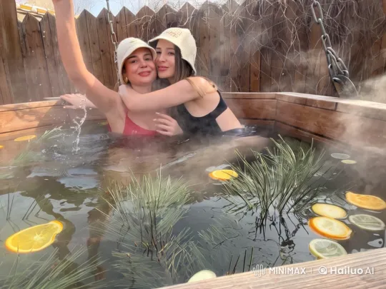 Joyful Hot Tub Moment with Citrus and Pine – AI Generated Video | Hailuo AI
