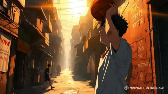 Young Boy Takes Basketball Shot in Sunlit Alley – AI Generated Video | Hailuo AI