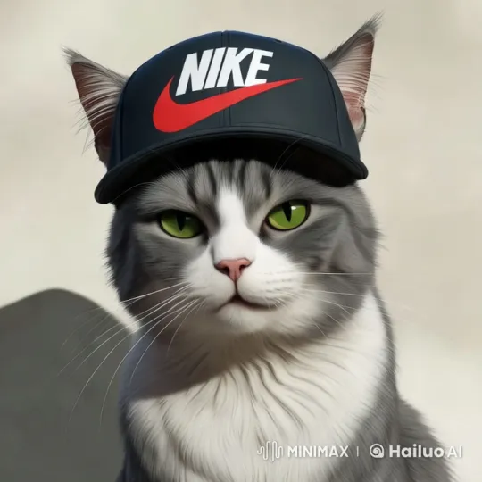 Aesthetic Cat Wears Nike Cap in Minimalist Setting – AI Generated Video | Hailuo AI