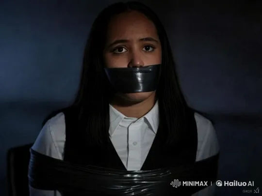 Ava Taped to Chair in Tense Dimly Lit Scene – AI Generated Video | Hailuo AI