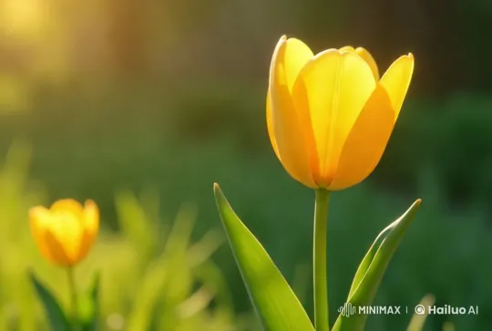 Vibrant Yellow Tulip in Serene Golden Light – AI Generated Video | Hailuo AI