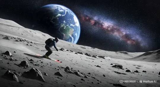 Lunar Slope Ski Chase with Dynamic Camera Work – AI Generated Video | Hailuo AI