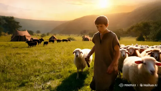 Shepherd's Triumph Over Giant in Pastoral Cinematic Masterpiece – AI Generated Video | Hailuo AI