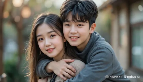 Romantic Embrace: Shy Girl, Smiling Boy in Slow Motion – AI Generated Video | Hailuo AI