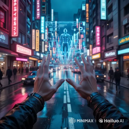 Futuristic Hologram Activation and Interaction Cinematic Scene – AI Generated Video | Hailuo AI