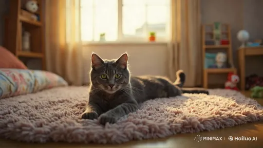 Close-up of a Curious Cat in a Cozy Indoor Setting – AI Generated Video | Hailuo AI