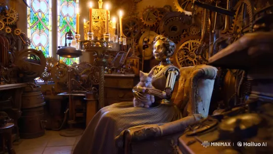 Steampunk Workshop: Automaton and Kitten's Serene Moment – AI Generated Video | Hailuo AI