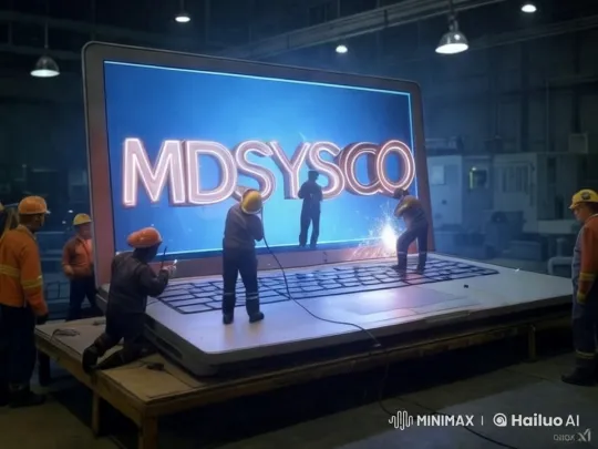 Miniature Workers Install Neon Letters on Giant Laptop Screen – AI Generated Video | Hailuo AI