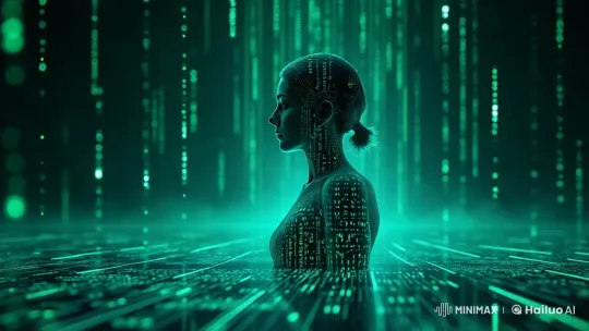 Futuristic Female Figure in Digital Matrix – AI Generated Video | Hailuo AI