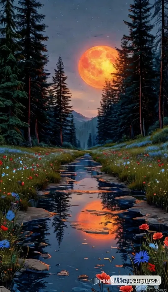 Full Moon Night: Serene River and Swaying Pines – AI Generated Video | Hailuo AI