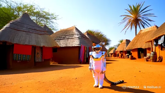 African Village Cat in Futuristic Robot Costume – AI Generated Video | Hailuo AI