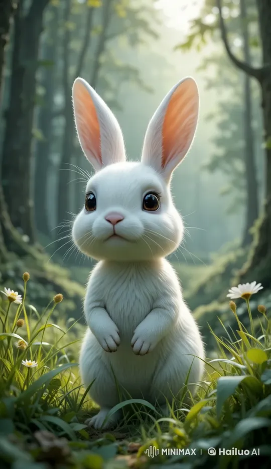 White Rabbit Explores Enchanted Forest in 3D Animation – AI Generated Video | Hailuo AI