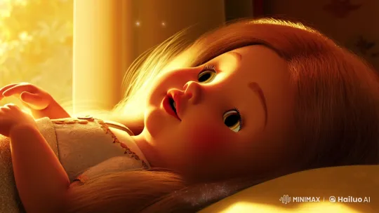 Magical Bedtime: Doll Comforted in Enchanting Glow – AI Generated Video | Hailuo AI