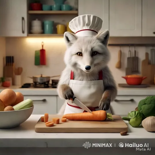 Squirrel Chef Prepares Veggie Delicacies in Cozy Kitchen – AI Generated Video | Hailuo AI