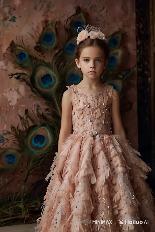 Surreal Fashion Event Showcases Child Model and Peacock – AI Generated Video | Hailuo AI