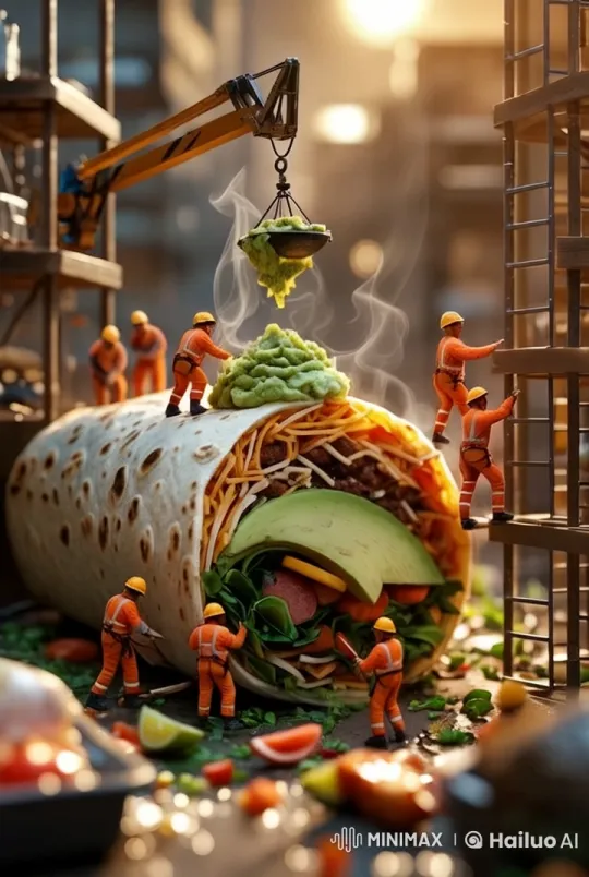 Miniature Workers Craft Giant Burrito in Live2D Animation – AI Generated Video | Hailuo AI