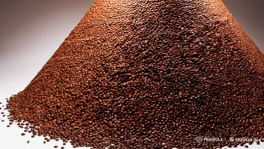Cascading Coffee Beans Cascade Down a Shimmering Pyramid – AI Generated Video | Hailuo AI