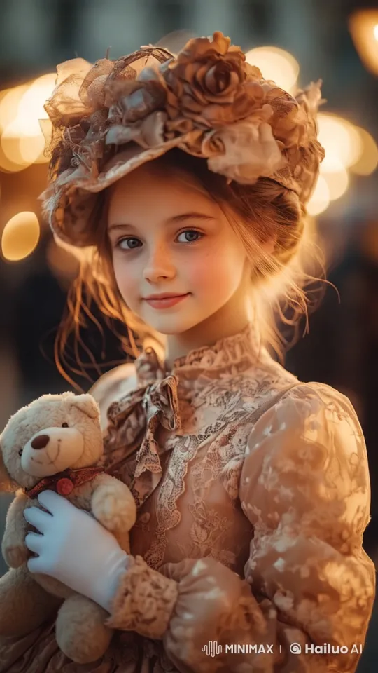 Elegant Woman with Teddy Bear in Enchanting Setting – AI Generated Video | Hailuo AI
